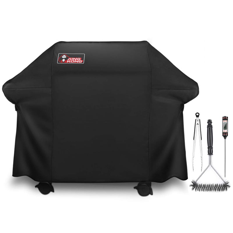 Kingkong Gas Grill Cover | Fits Weber Genesis E & S Series, Char-Broil 4 Burner | Includes Grill Brush, Tongs & Thermometer - Image 1